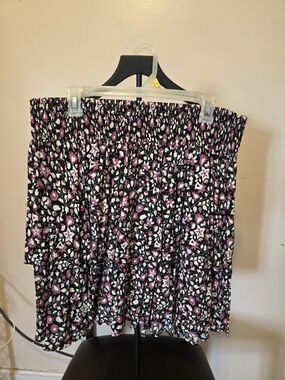 Lane Bryant Black Floral Smocked Mini Skirt with Pink & White Flowers